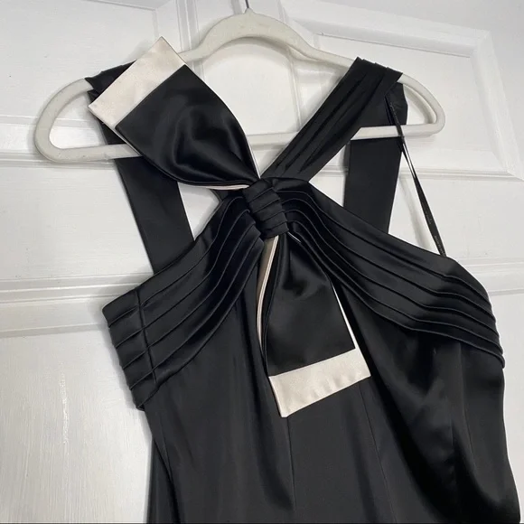 House of Dereon Satin Black & White Bow Dress Size 12 ALTERED - Picture 2 of 6